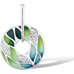 Bamboo Leaf Pattern 925 Sterling Silver Handmade Enamel Pattern Pendant